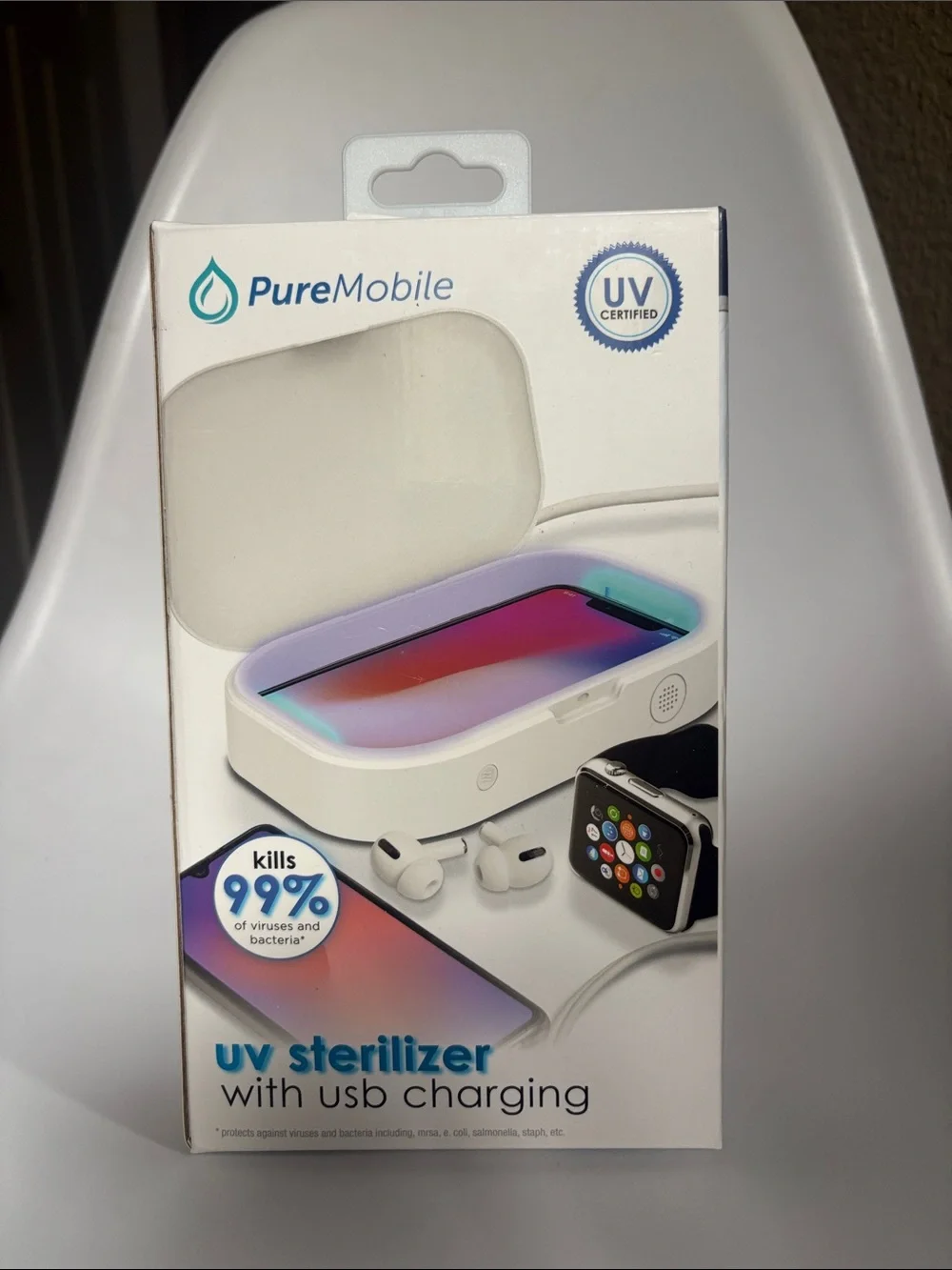 PureMobile White UV Sterilizer with USB Charging